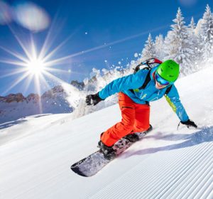 snowboarding in the mountains