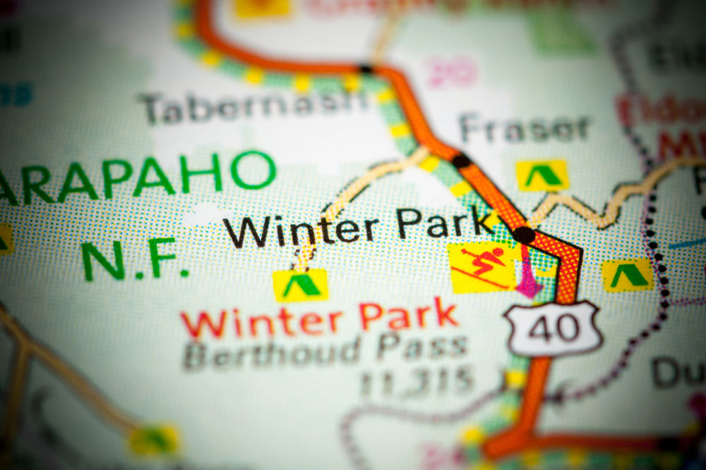 Map centered on Winter Park, Colorado