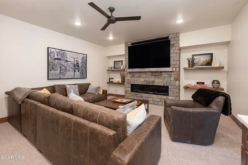 Family room with a large TV